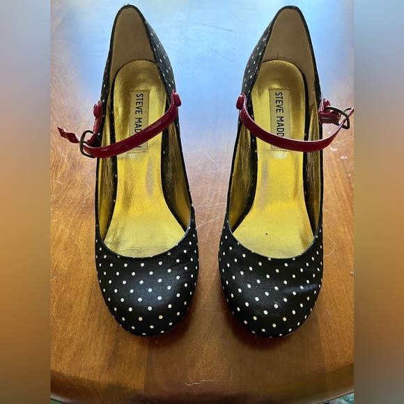 Steve Madden Luvvy Black White Polka Dot with Red Heel 6M - Picture 1 of 4